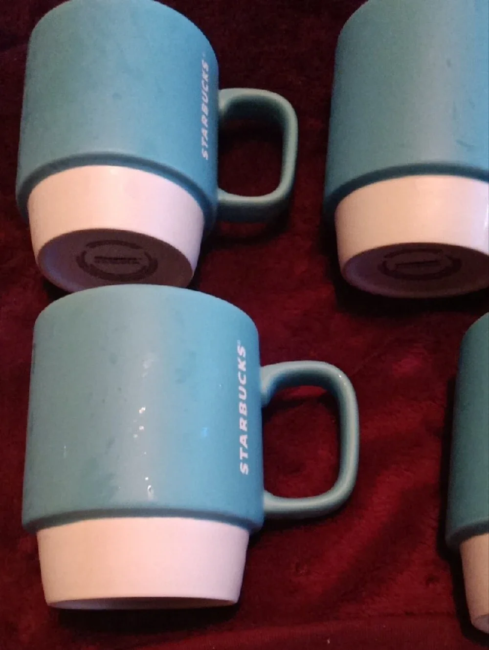 Stackable Teal Ceramic Mugs - Set of 5